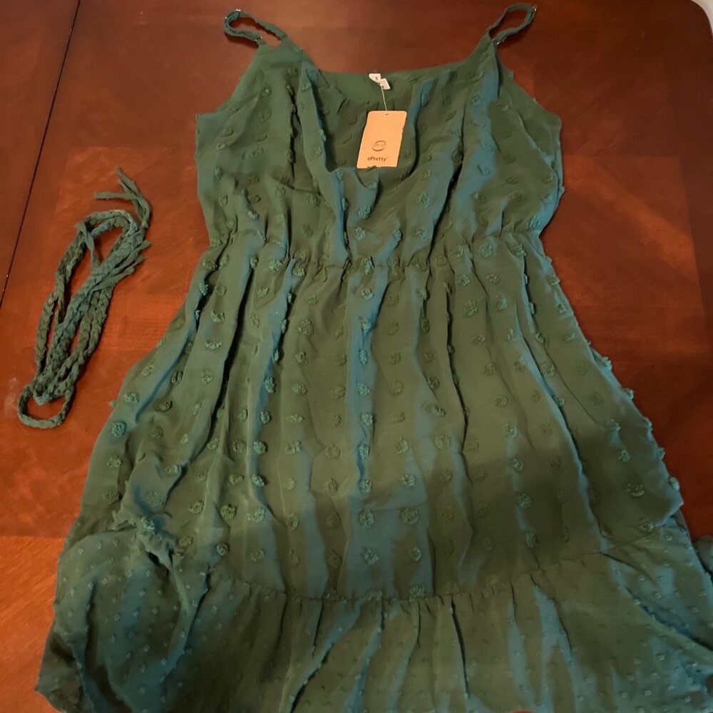 Green Sleeveless Dress With Floral texture epretty casual dress‎ fashion
